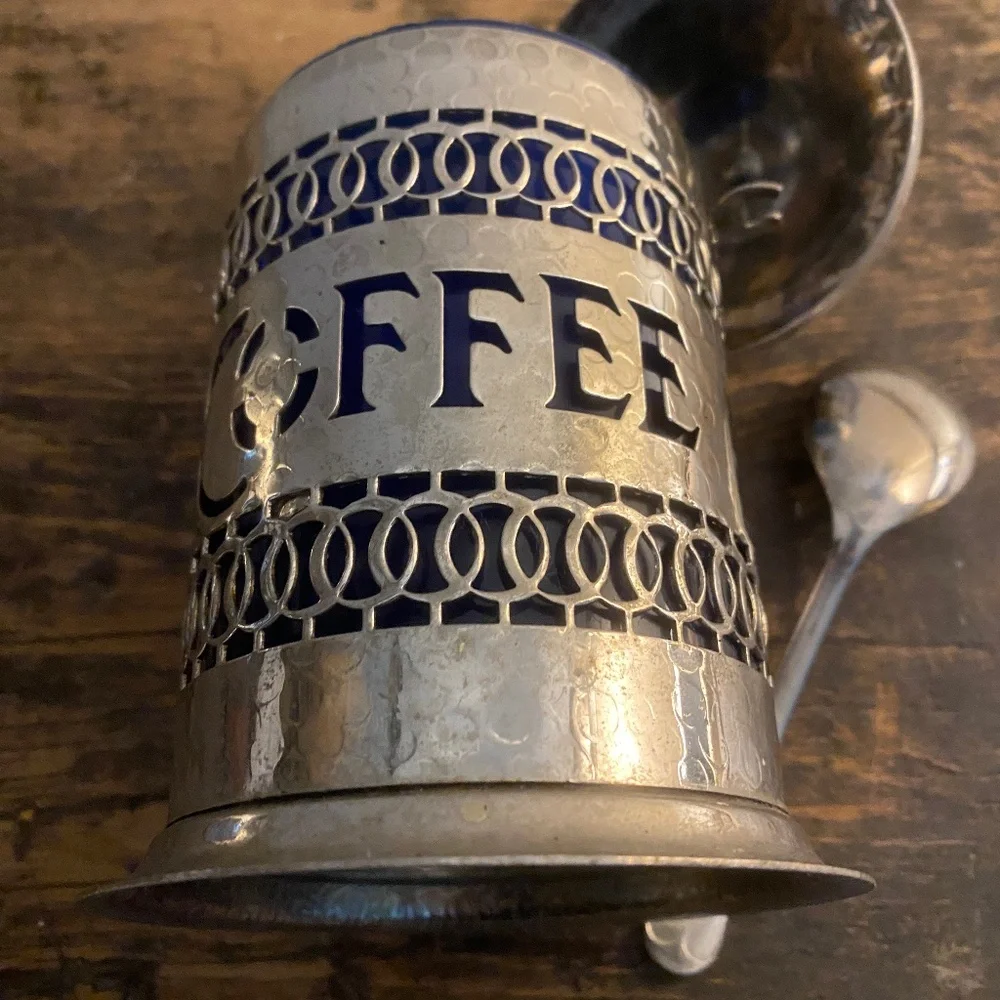 Vintage Gales of Sheffield Silverplated COFFEE Canister - Hammered Silver